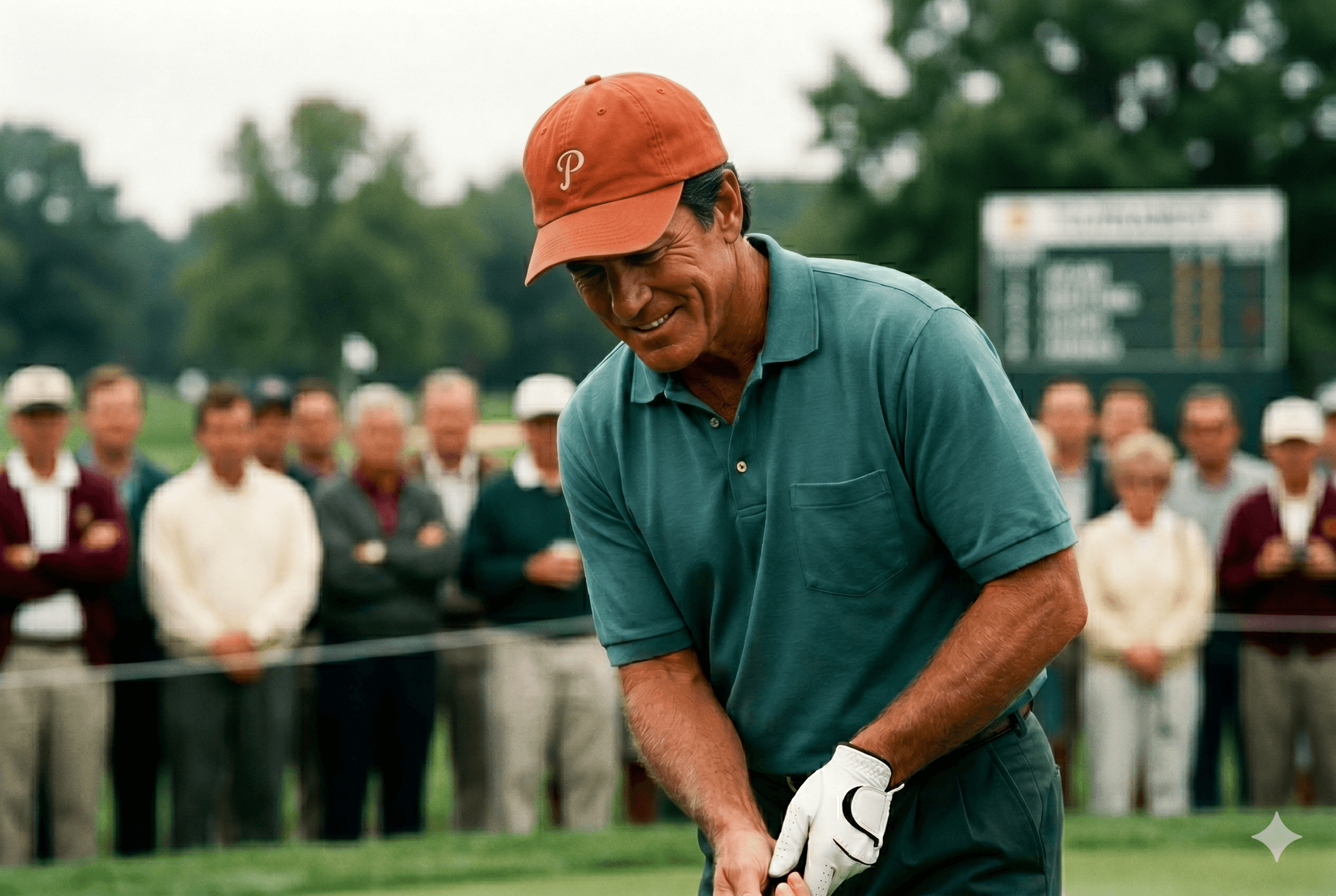 Lee Carvallo mid-putt on a tournament green, 1996 season
