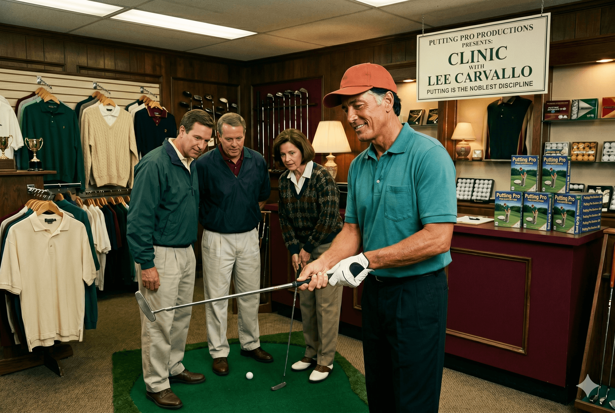 Lee Carvallo demonstrating putter grip at a Carvallo Pro Shop clinic