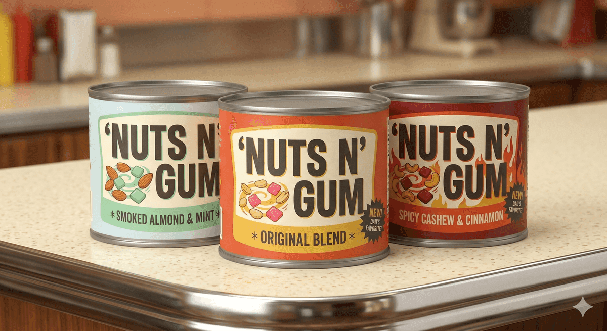 Three cans of Nuts N' Gum in the Father's Day gift bundle